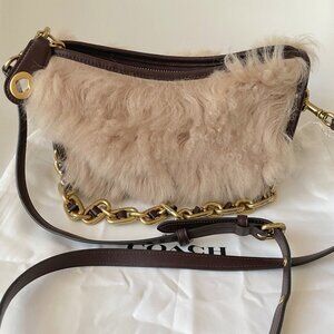 COACH Original Leather Genuine Shearling Handbag Clutch Removable Chain Strap